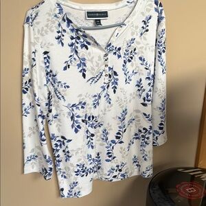 Karen Scott Blue Long Sleeve Polo Blouse